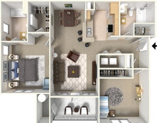 2 BEDROOM 2 BATH floor plan